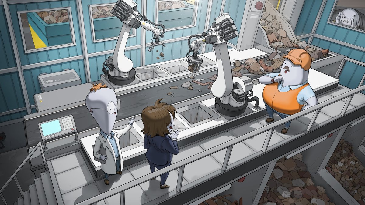 Sortierung von Mischabbruch mittels Roboter als Comic visualisiert.